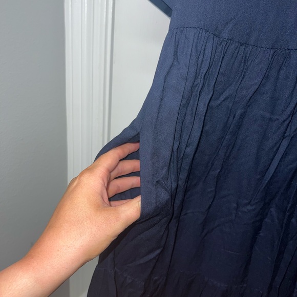 NWOT Sweet Magnolia Navy Tiered Button Down Midi Dress - Picture 2 of 2